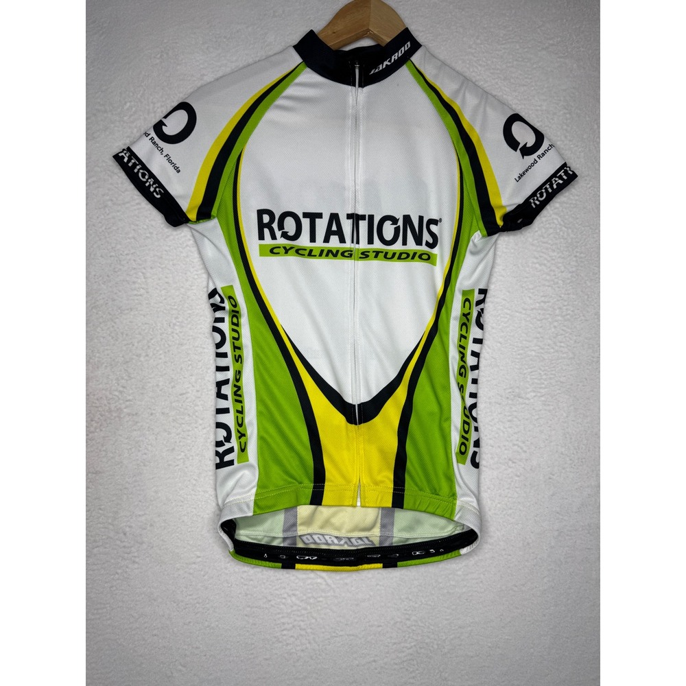 Jakroo‎ Rotations Cycling Shirt Jersey Size S White Green Yellow Short Sleeve